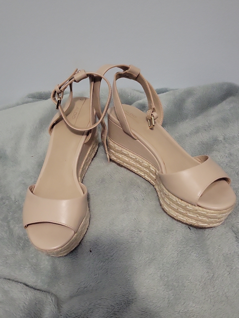 Aldo Nude Beige Espadrille Wedge Sandals with Ankle Strap